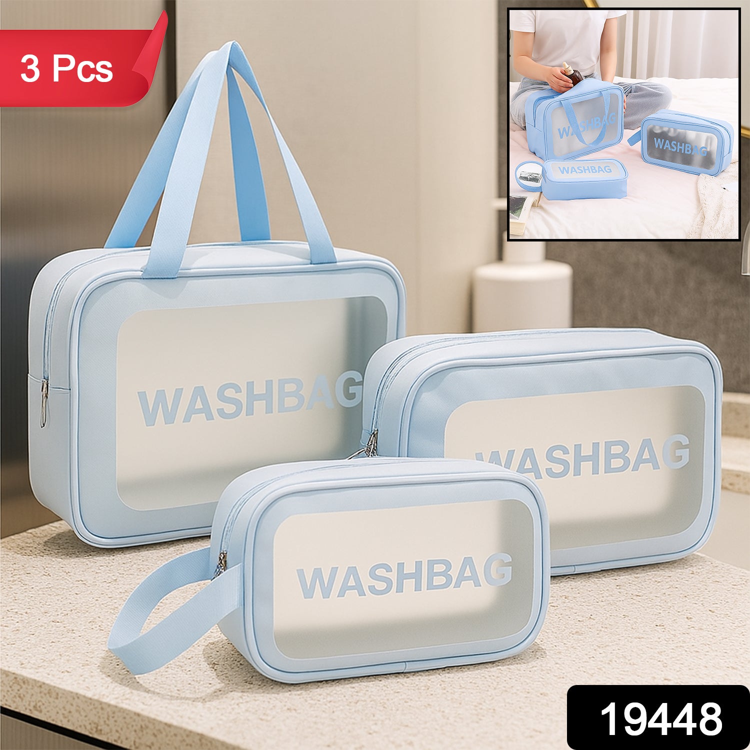 3-in-1 Waterproof Transparent Travel Toiletry Bag Set 3-in-1 Waterproof Transparent Travel Toiletry Bag Set